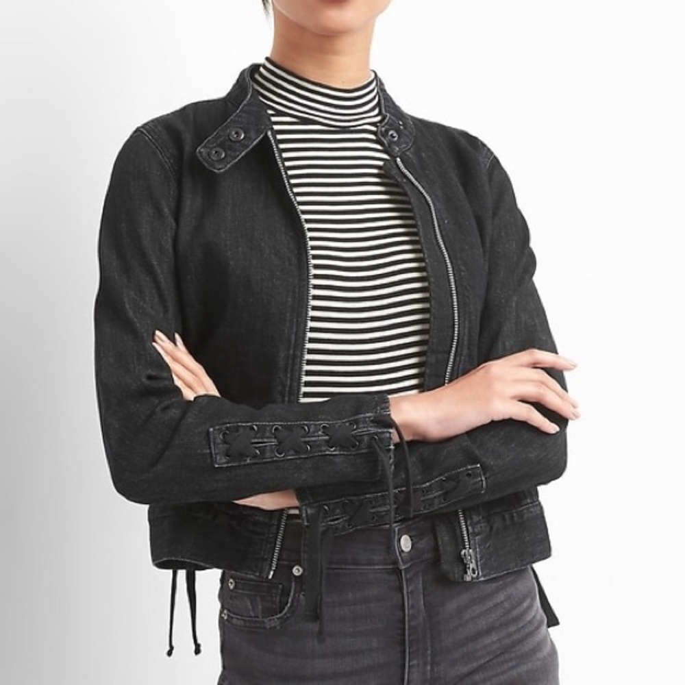 GAP Lace-Up Denim Moto Jacket